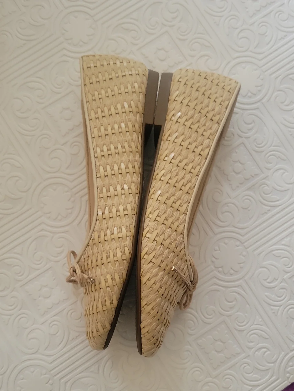 NEW Schutz Arissa Woven Straw Flats Bow Toe Natural Nude Cream Tuckernuck 6.5
